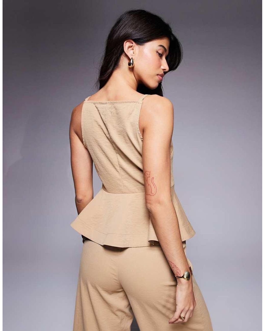 ASOS Brown Tailored Peplum Cami Top Co-ord
