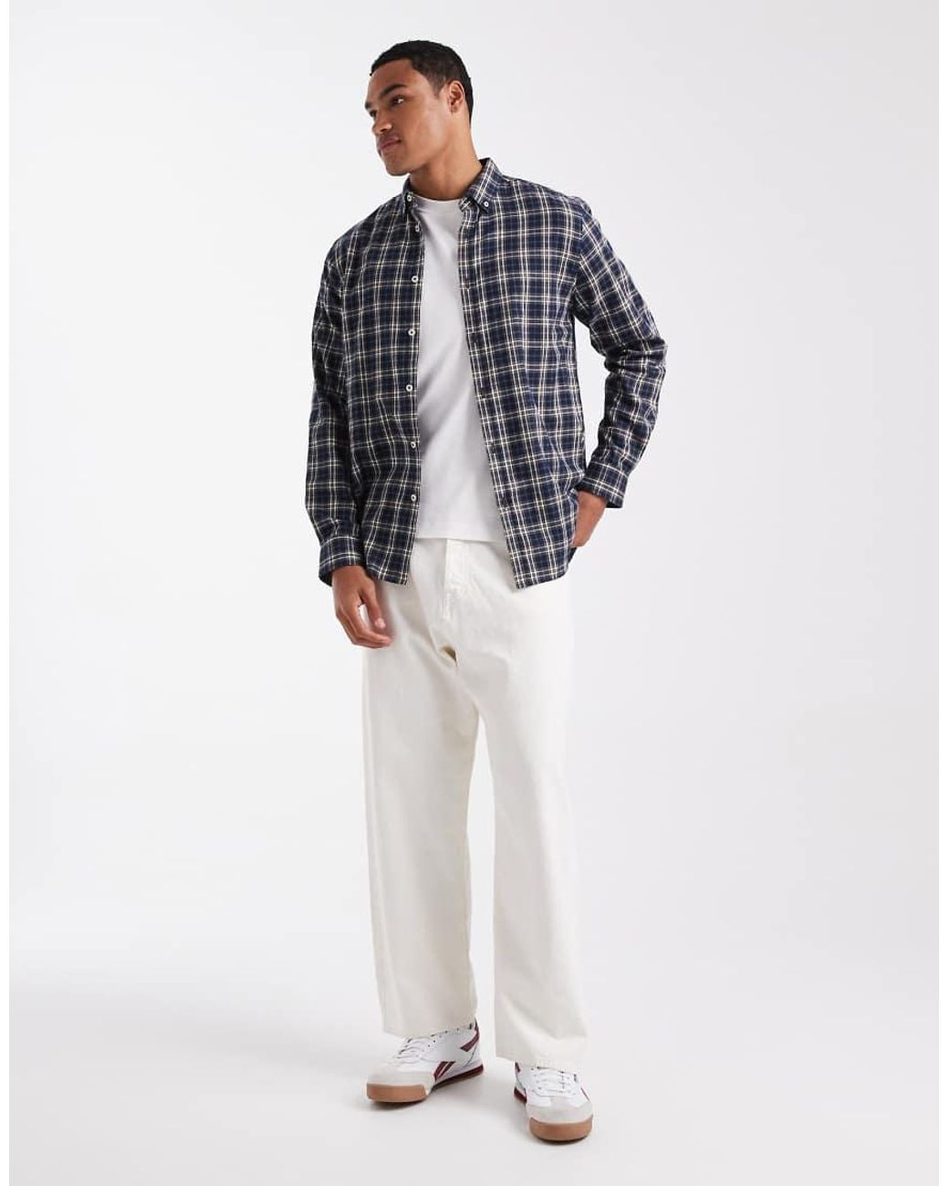 Threadbare Blue Cotton Flannel Check Shirt for men