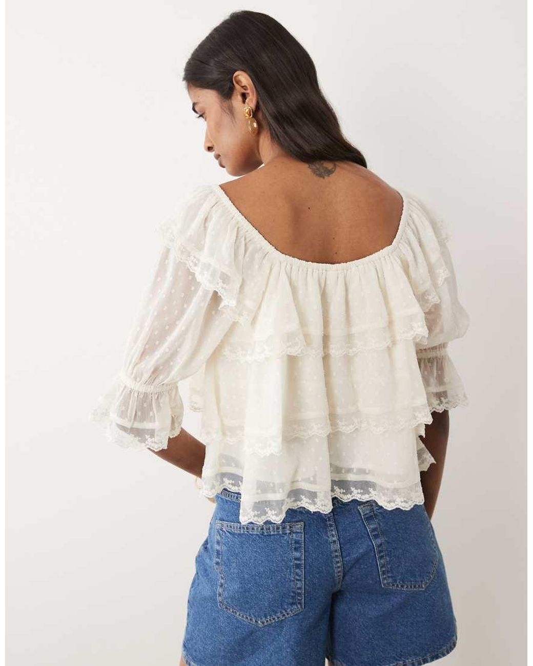 Miss Selfridge Dobby Tie Front Blouse-white