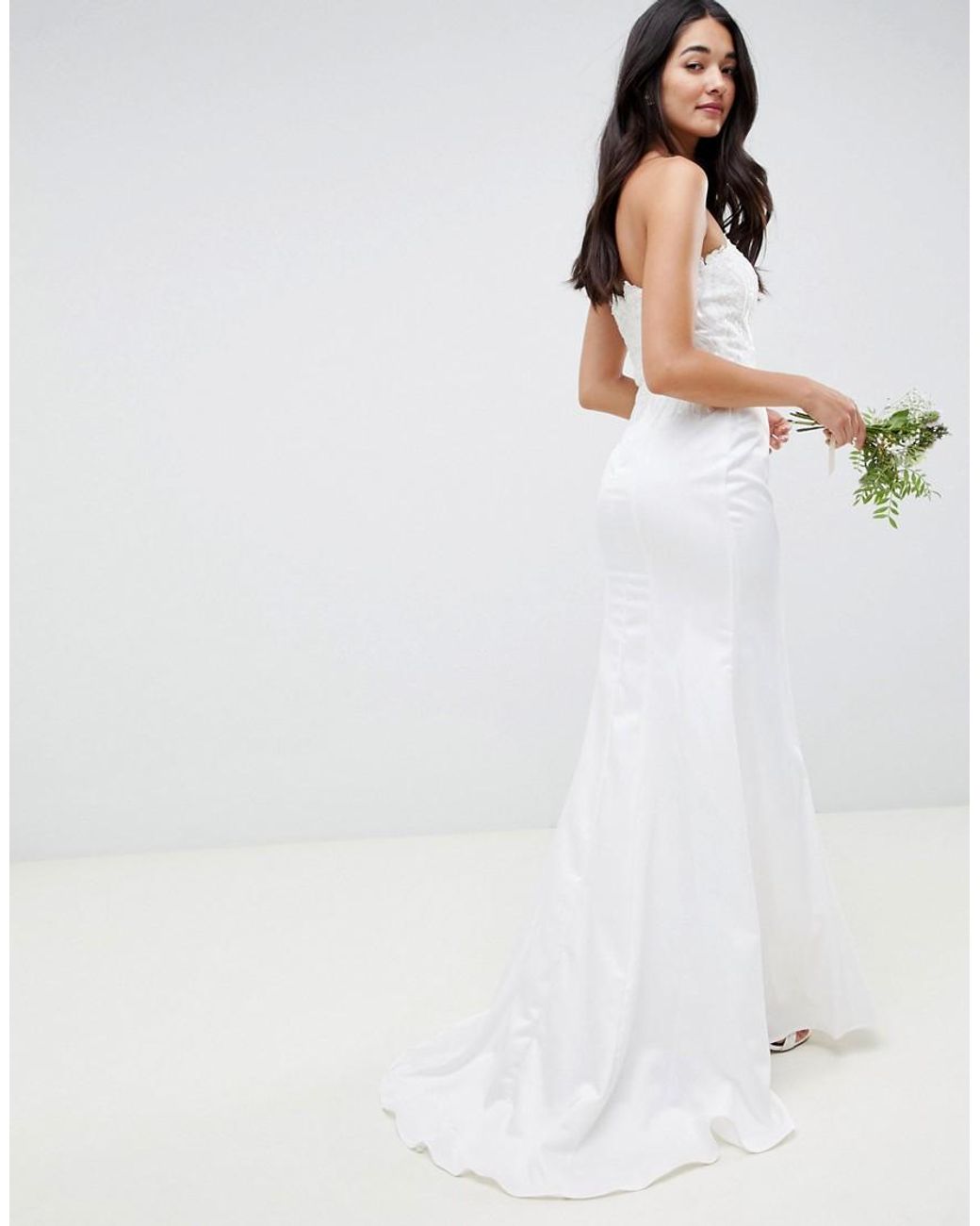 Little Mistress Lace Bandeau Wedding Dress With Sequin Detail In