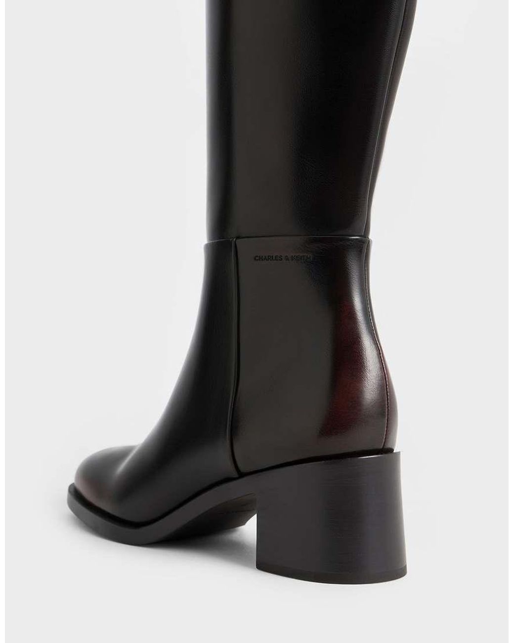 Charles & Keith Black Louise Block-Heel Knee-High Boots