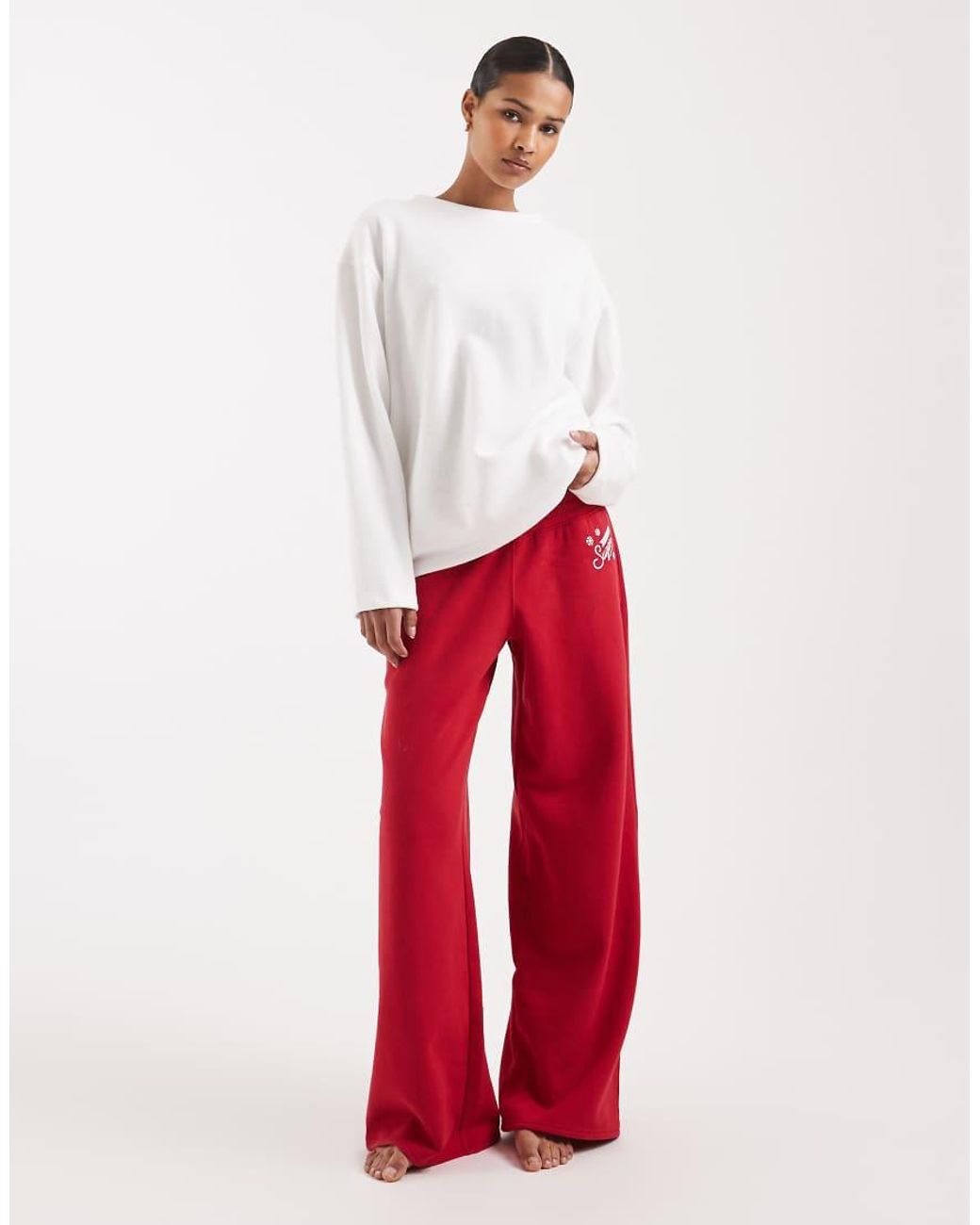 Hollister Red 'sweet As Sugar' Low Rise baggy Graphic Trackies
