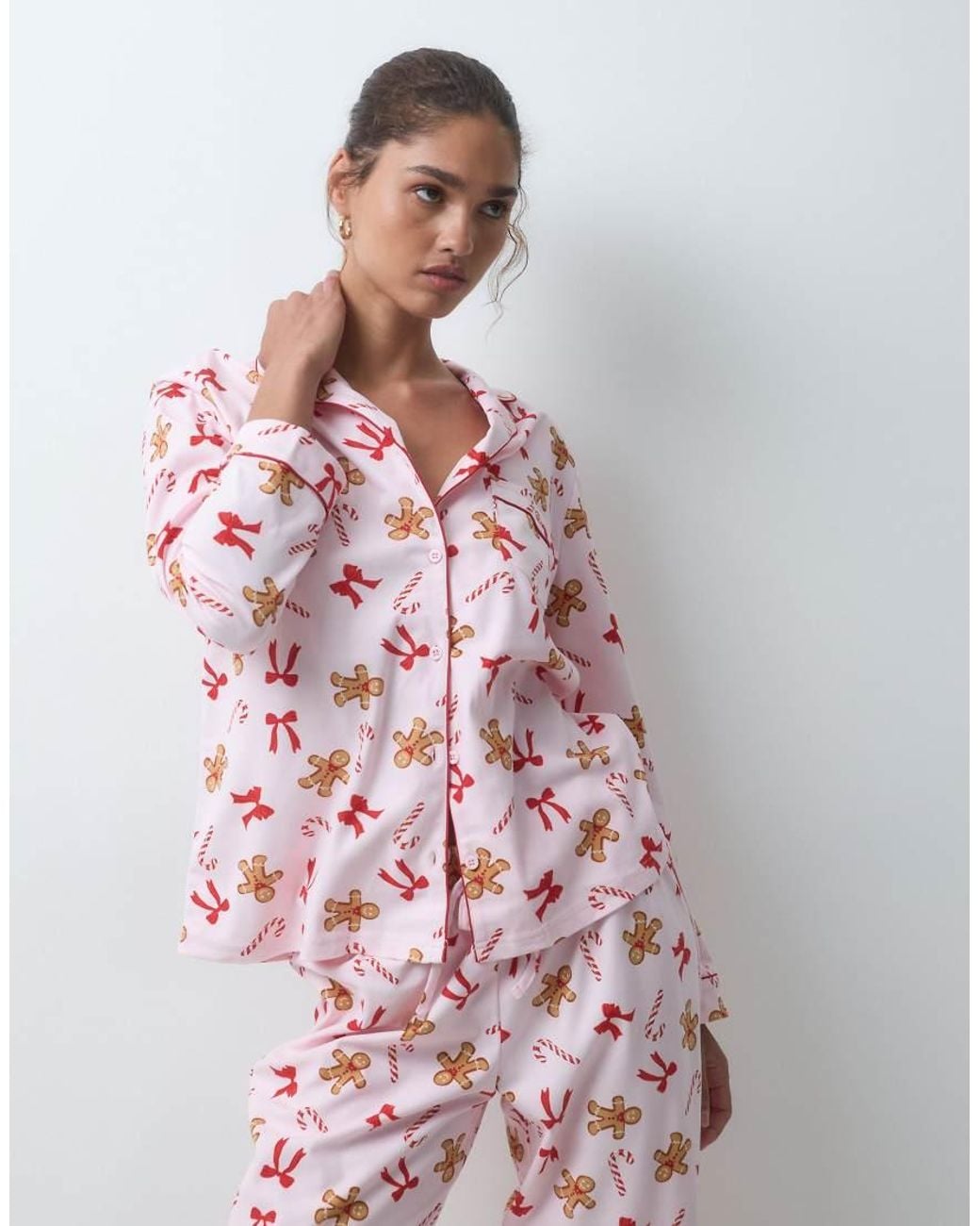 Boux Avenue Pink Christmas Long Sleeve Revere Shirt And Trouser Pj Set