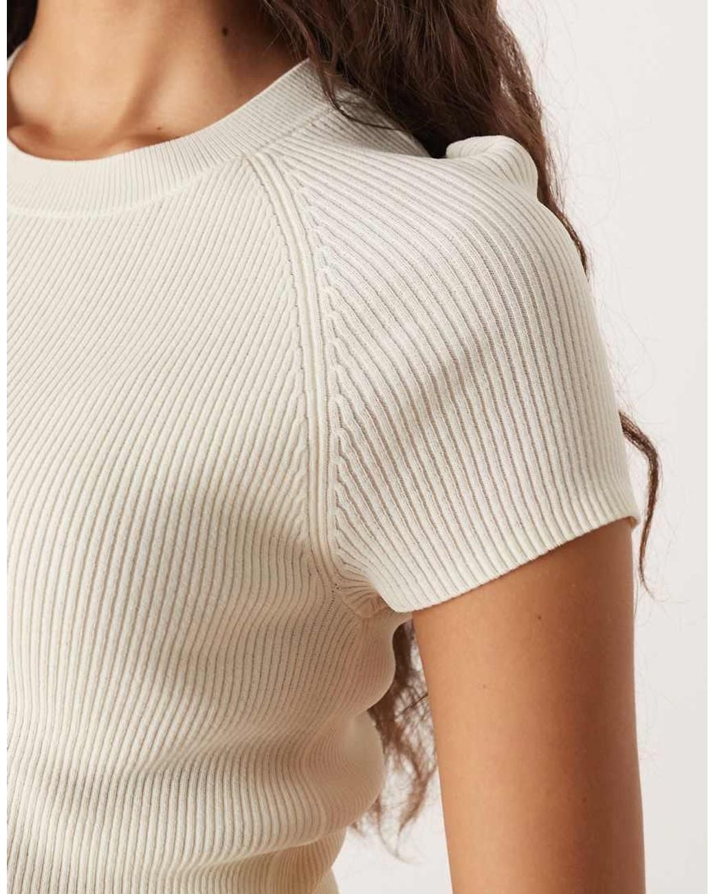 Mango Blue Round Neck Short Sleeve Knitted Top