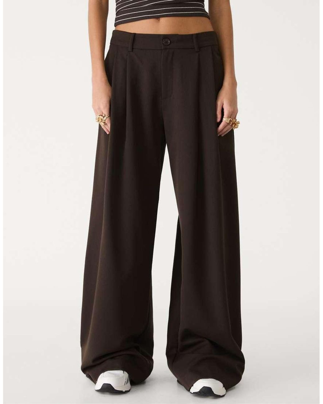 Stradivarius White Wide Leg Smart Trousers With Darts