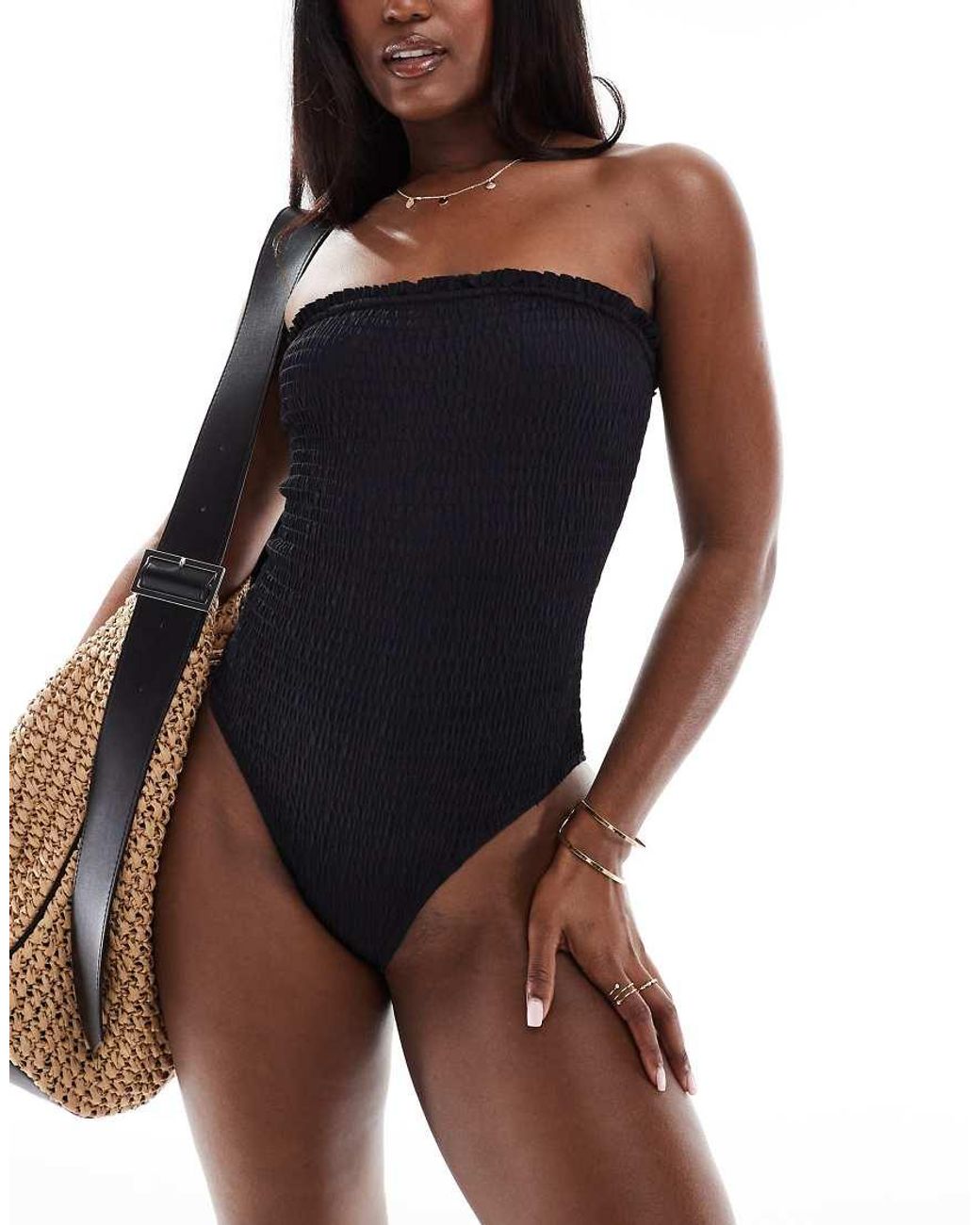 South Beach Blue Frilly Crinkle Bandeau Swimsuit