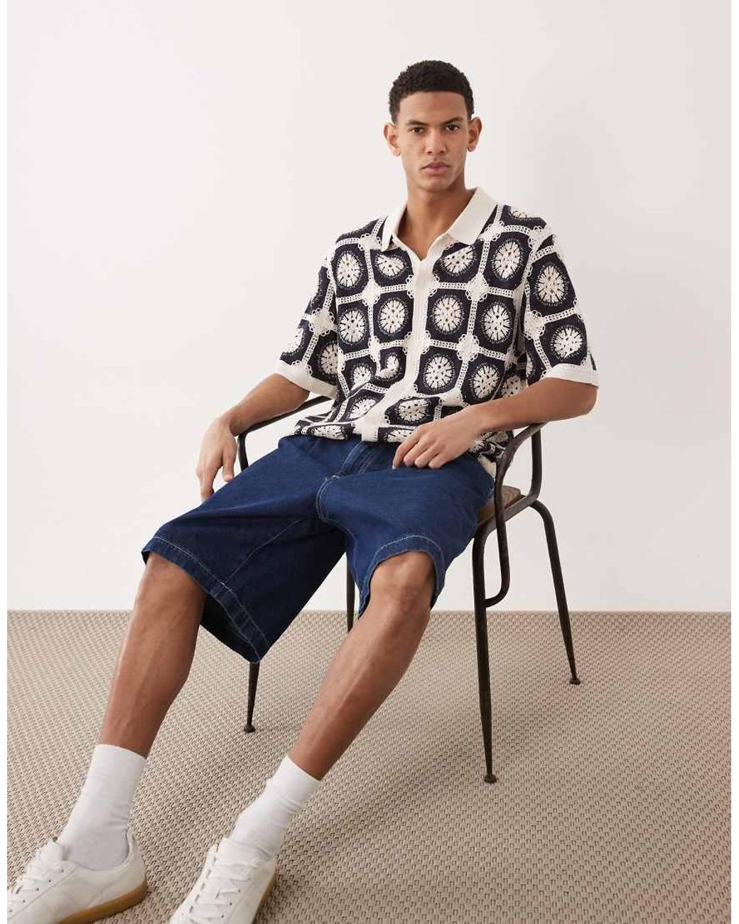 Jack & Jones Blue Crochet Pattern Shirt for men