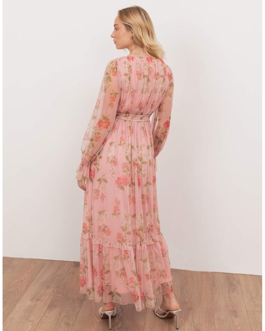 ANAYA Pink Floral Print Faux Wrap Long Sleeve Midaxi Dress