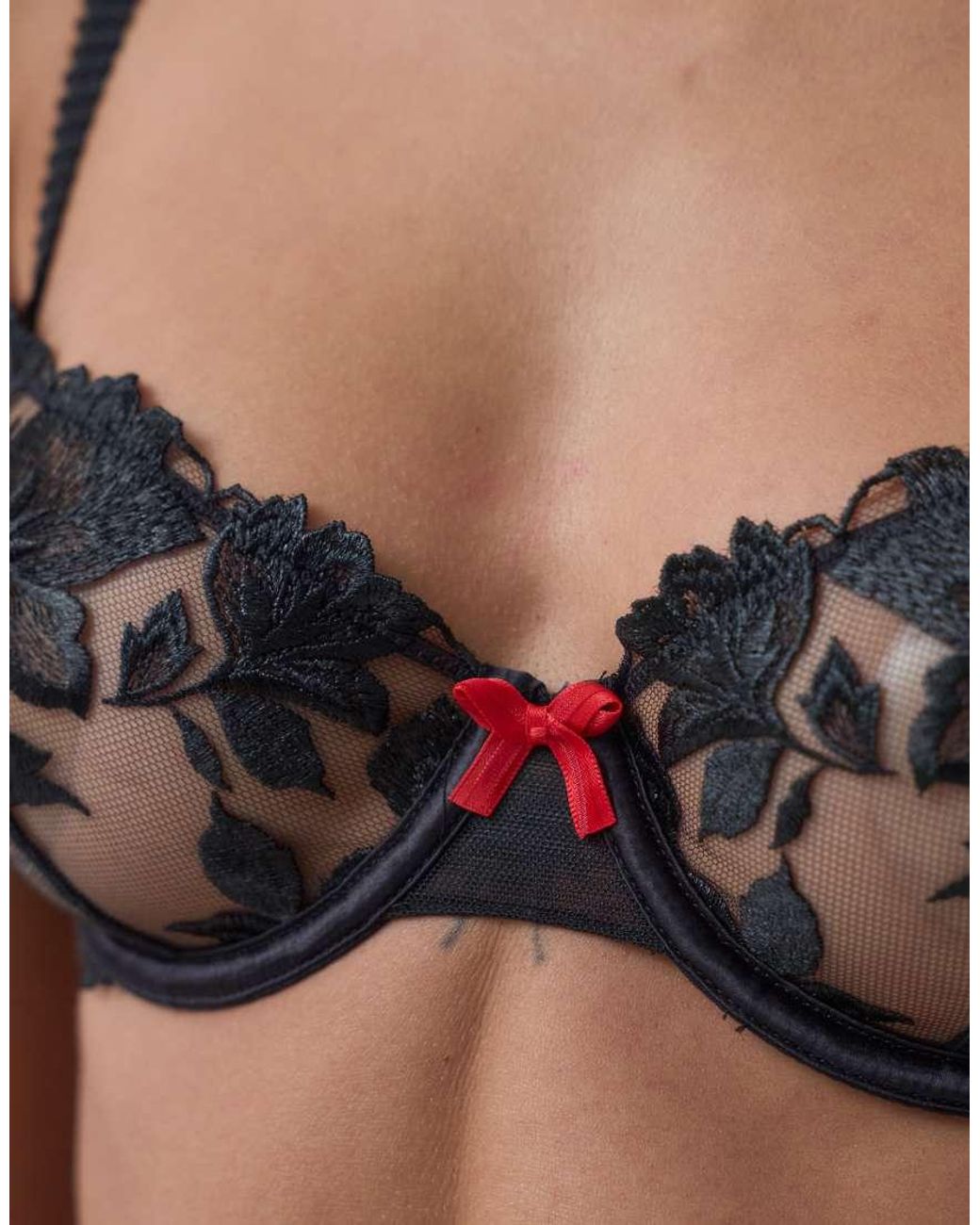 Ann Summers Brown Noir Desire Floral Embroidery Non Padded Balcony Bra