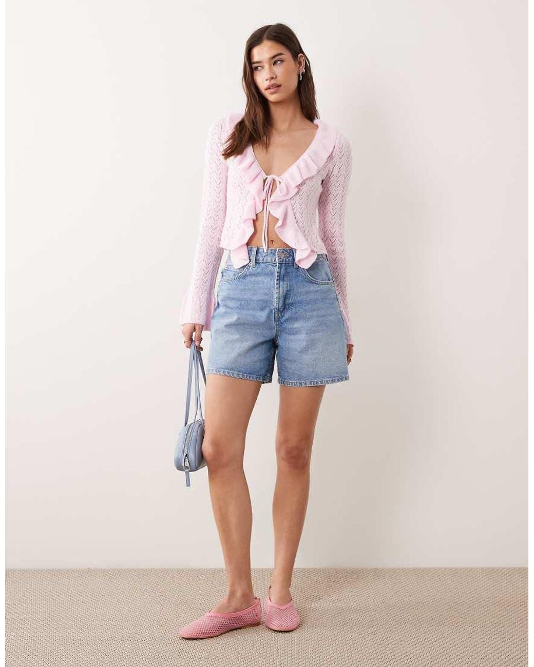 Miss Selfridge White Frill Knitted Tie Front Cardigan