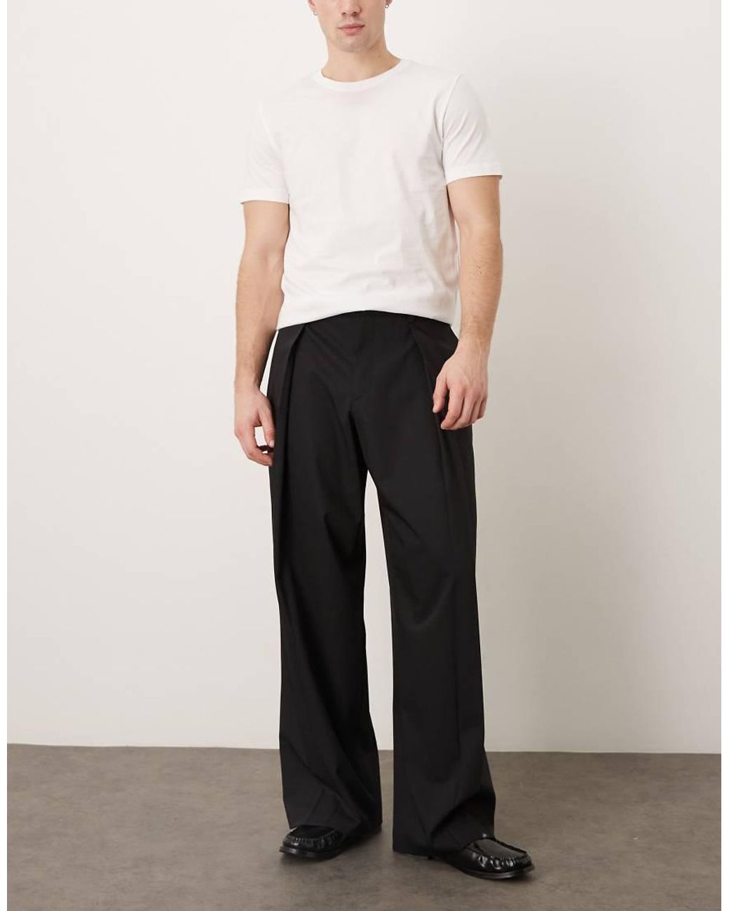 ASOS Black Premium Wool Blend Smart Wide Leg Pants With Front Pleat for men