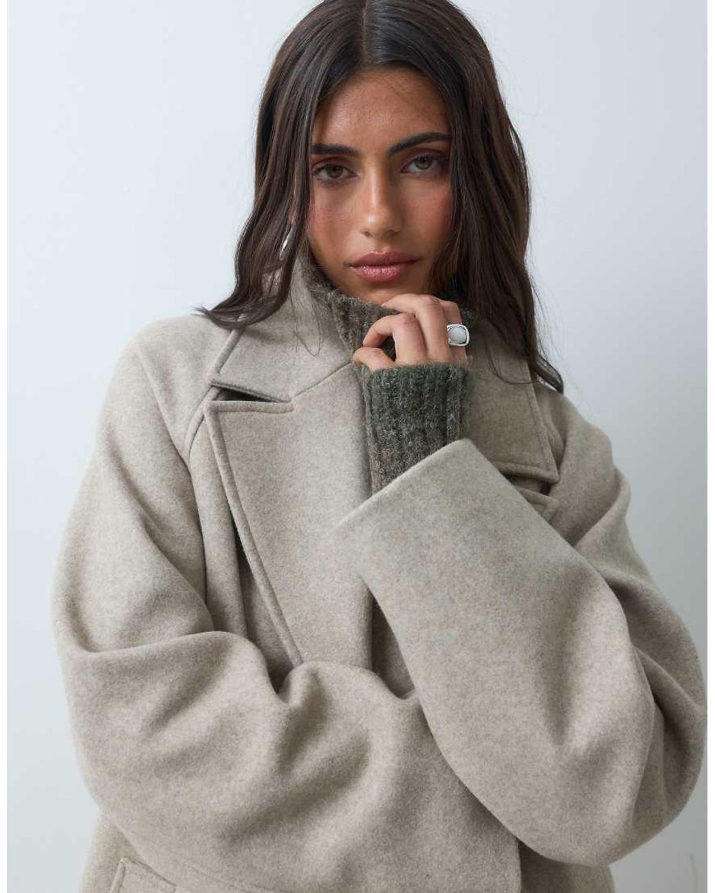 ASOS Gray Longline Double Breasted Coat