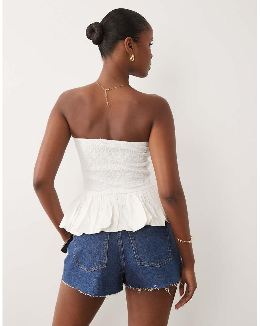 ASOS White Shirred Ruffle Hem Bandeau Top