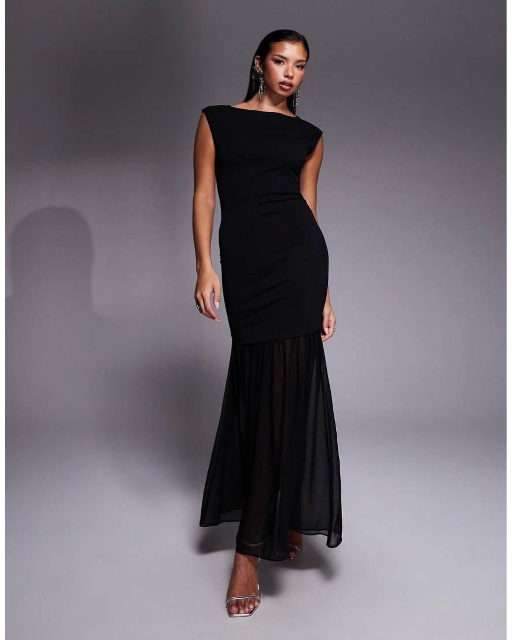 New Look Black Sheer Hem Sleeveless Midi Dress