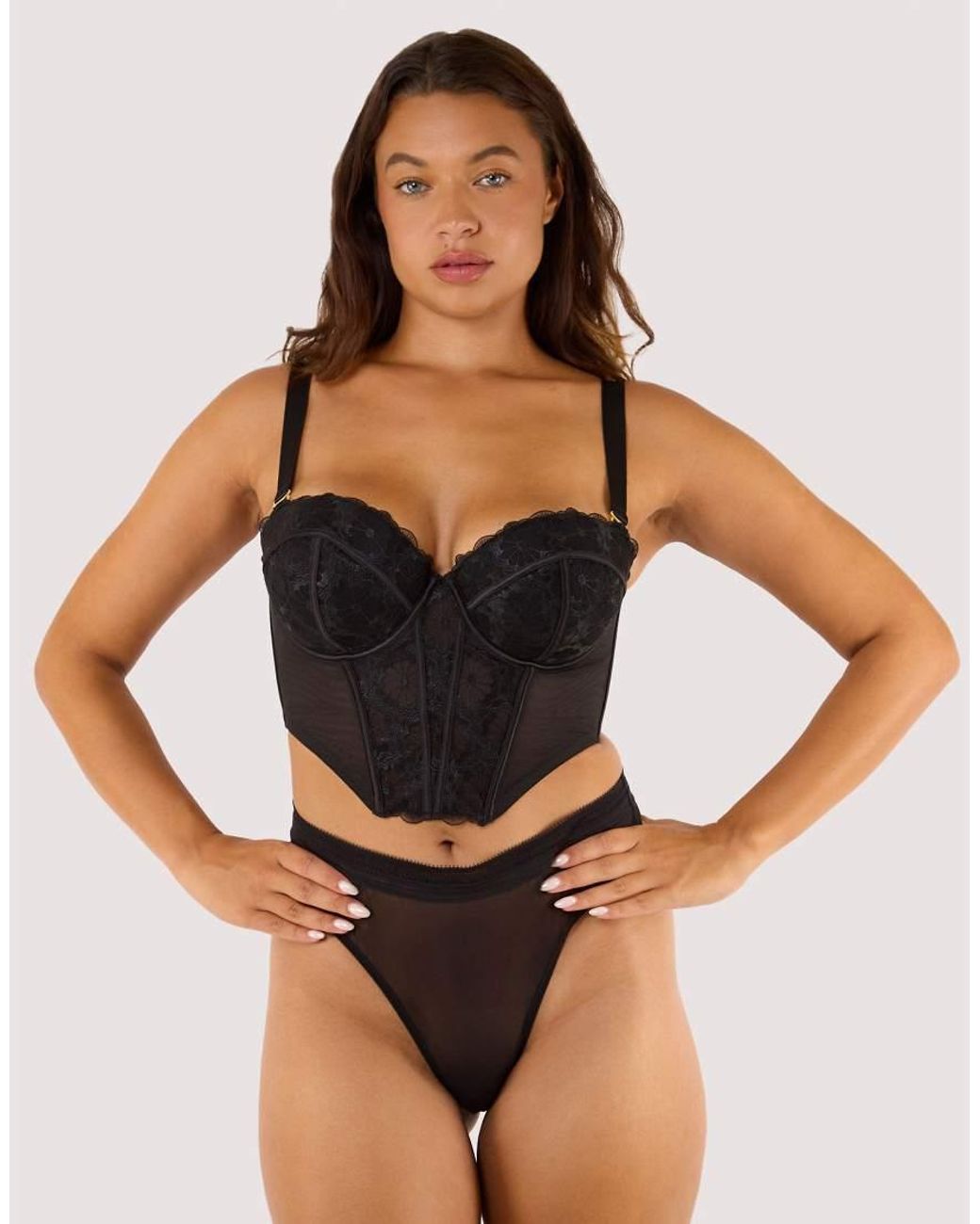 Wolf & Whistle Black Daisy Embroidery Strapless Bustier