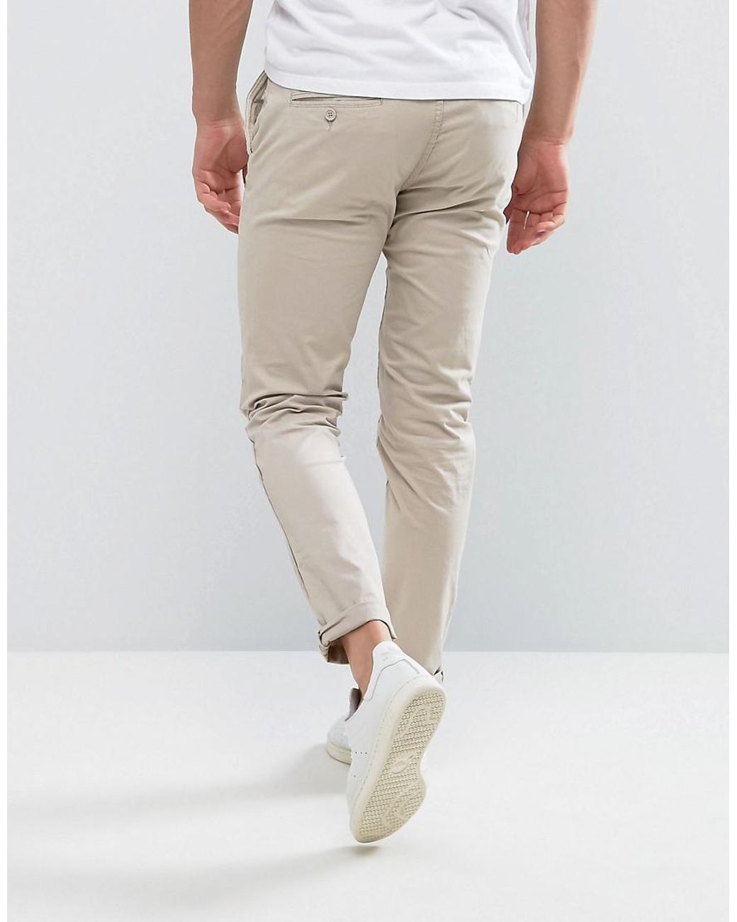 Pull&Bear Cotton Slim Chinos With Belt In Stone in Beige (Natural) for Men  | Lyst