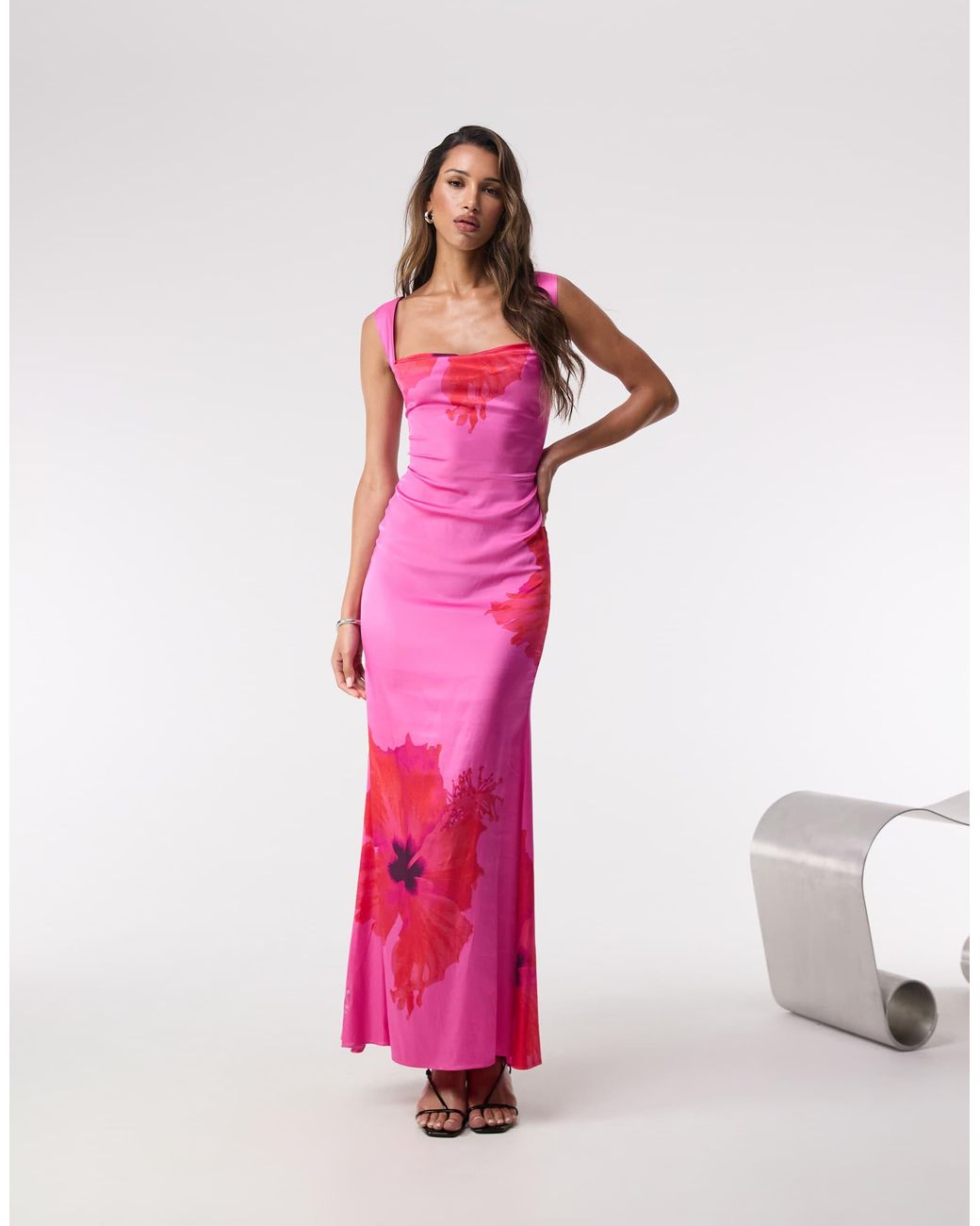 GOOD AMERICAN Satin Lace Up Maxi Dress in Pink | Lyst