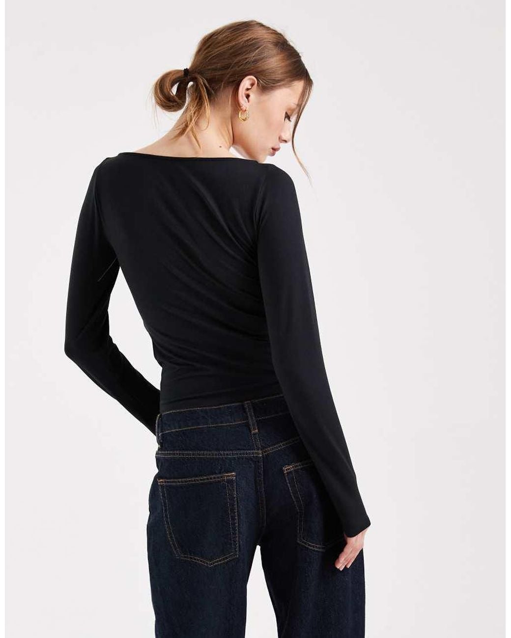 Hollister Blue Long Sleeve Slash Neck Seamless Top