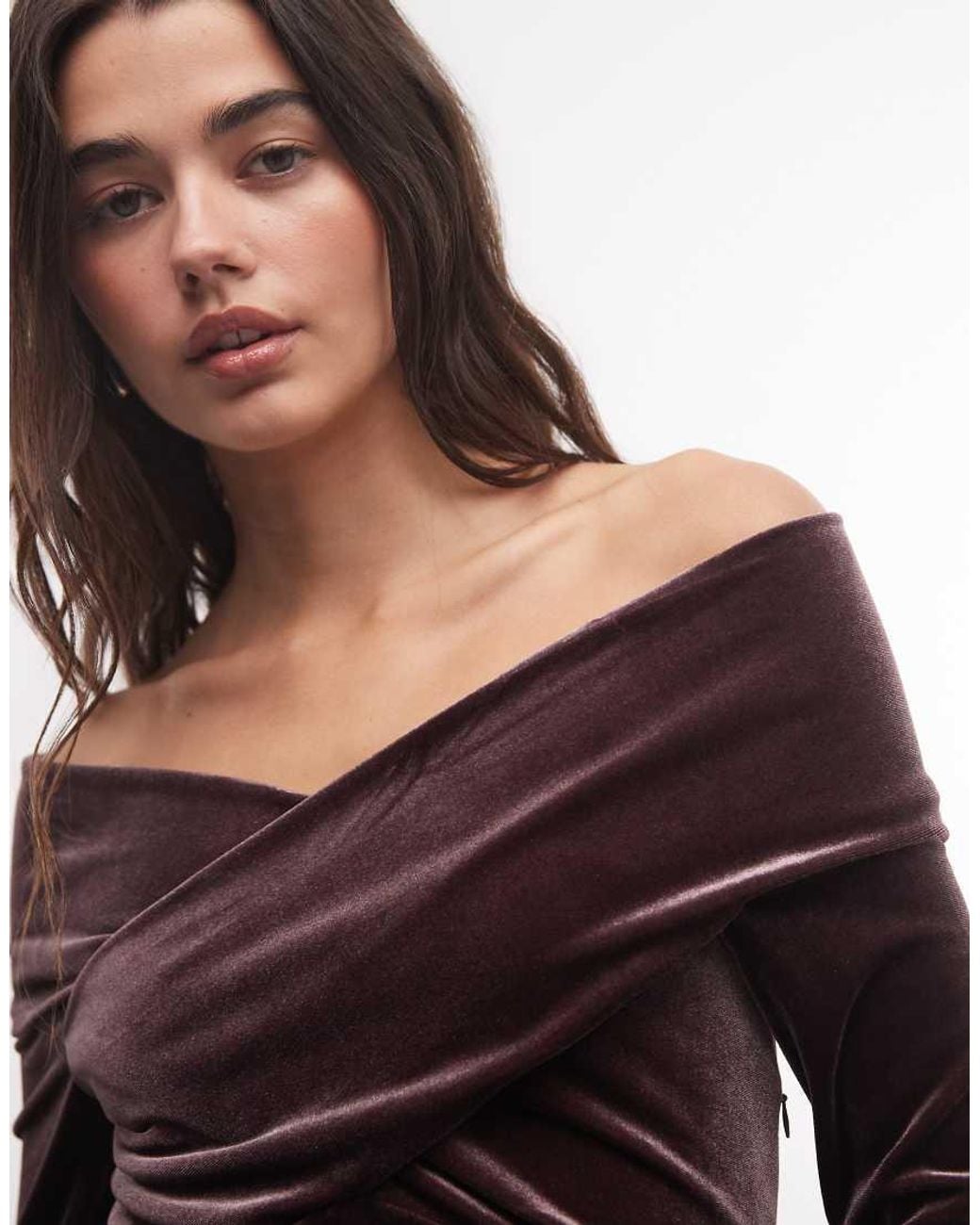 AllSaints Red Delta Long Sleeve Velour Midi Dress