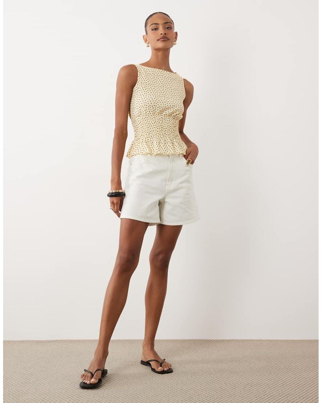 Gina Tricot Natural Cinch Waist Sleeveless Smock Top