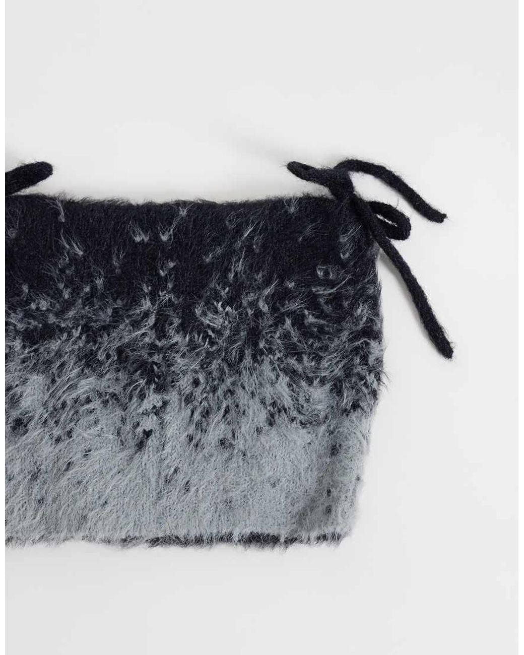 Collusion Gray Fluffy Knit Ear Beanie With Bow Details