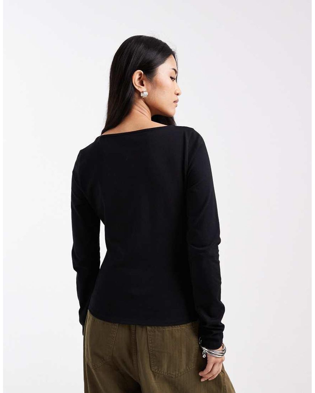 ASOS Black Long Sleeve With Button Detail Top