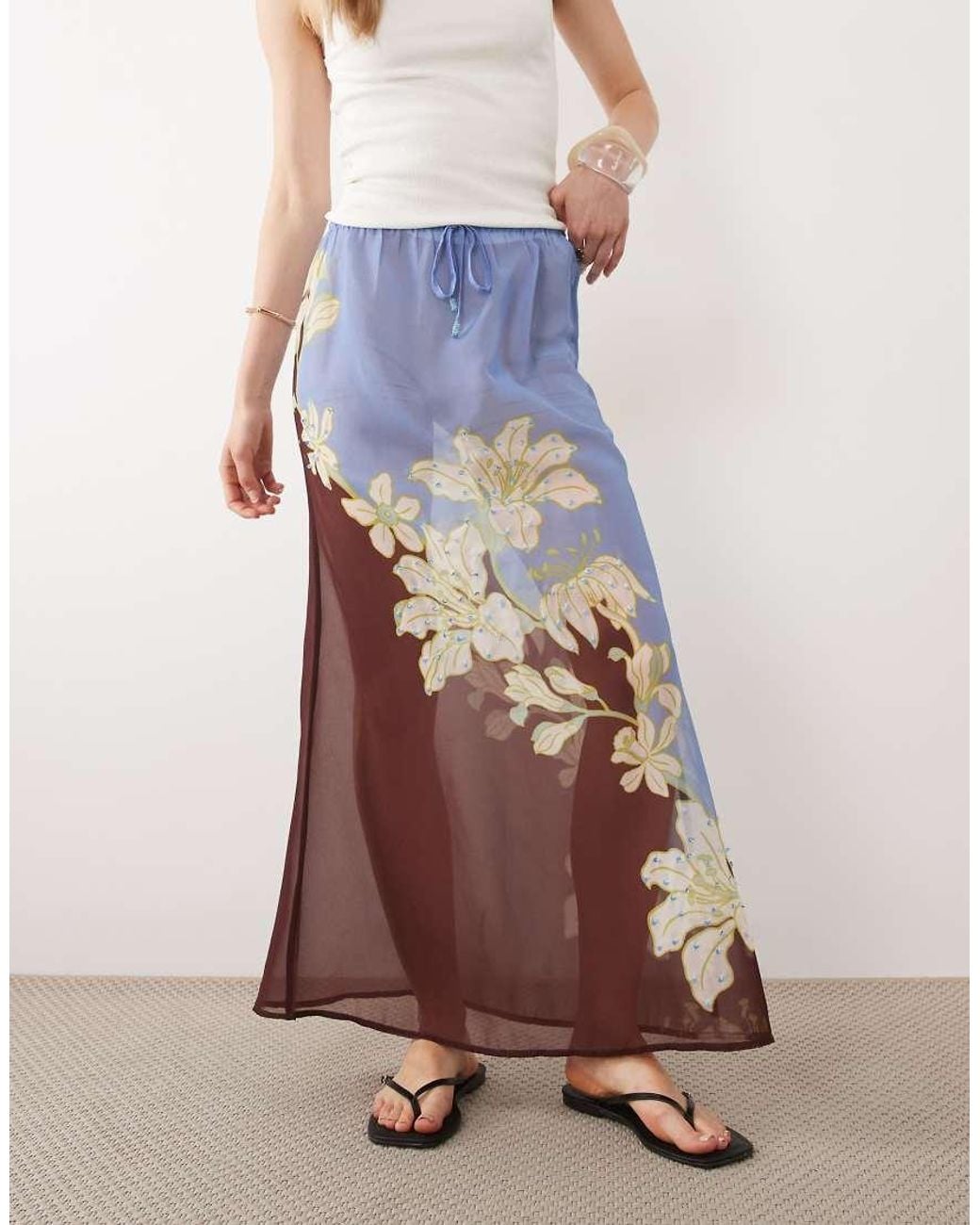 River Island Black Floral Print Maxi Skirt