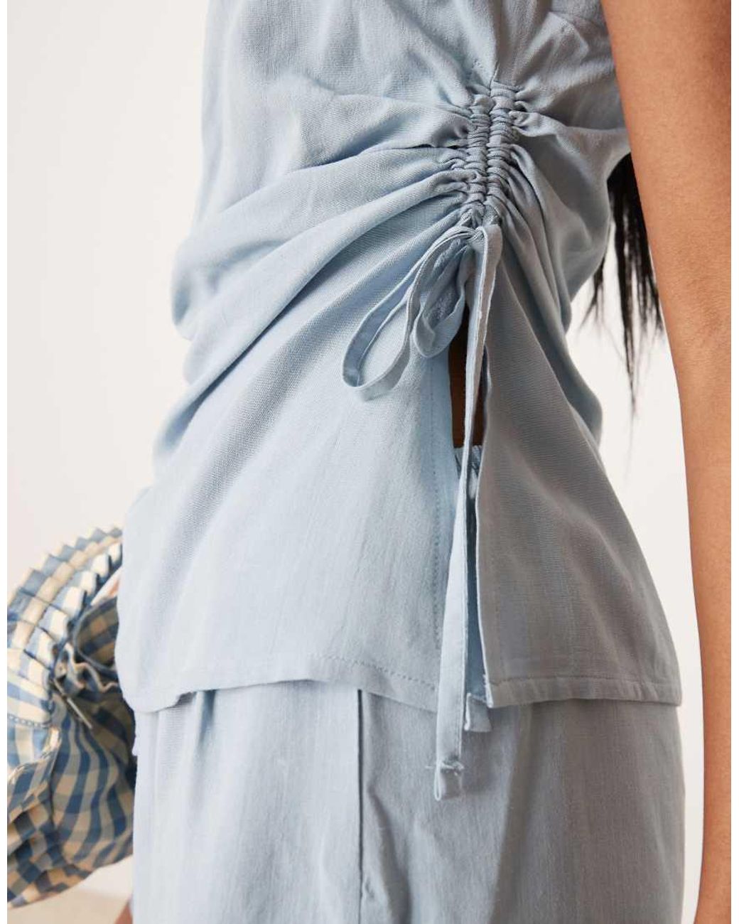 ASOS White Linen Blend Ruched Tie Side Bandeau Top