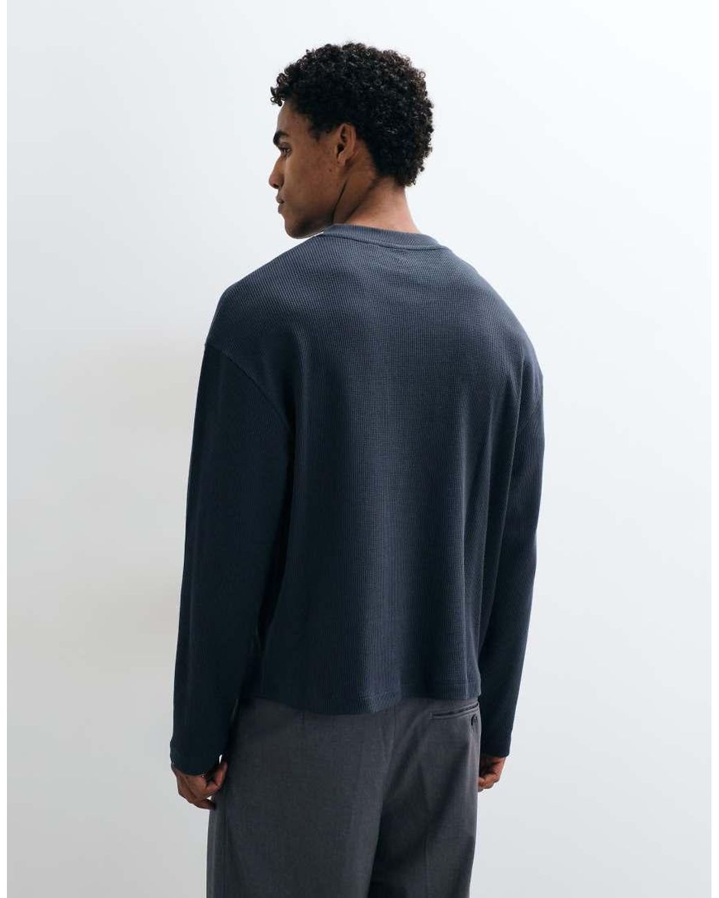 Collusion Blue Boxy Oversized Long Sleeve Henley T-shirt for men