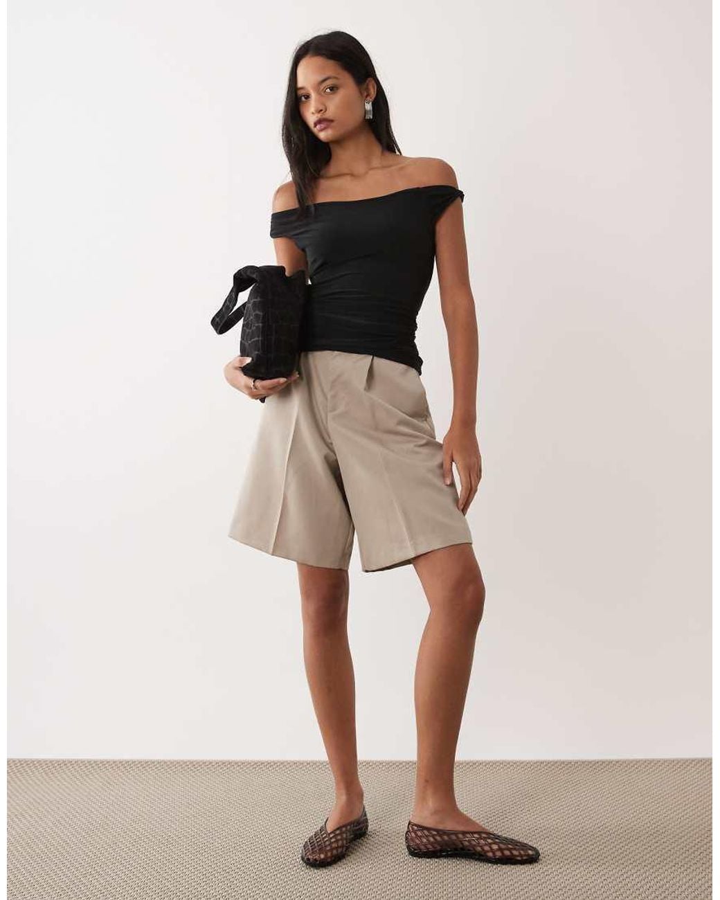 ASOS Black Lace Up Back Twist Shoulder Top