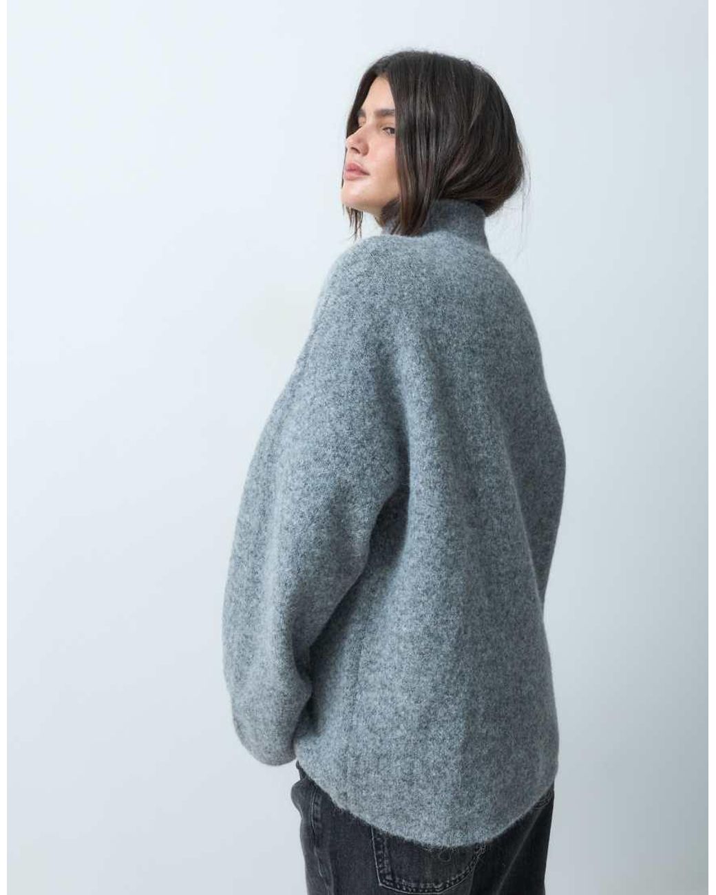 ASOS Blue Relaxed Fluffy Funnel Neck Jumper With Wool