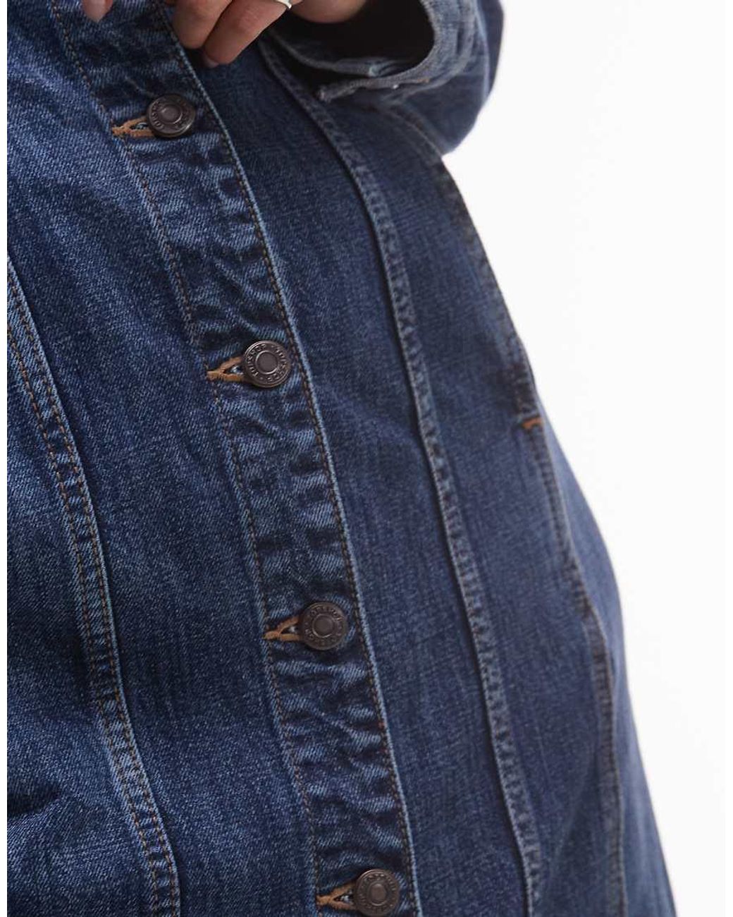 topshop long sleeve denim dress Topshop denim dropped hem long sleeve dress with pleats in raw look indigo