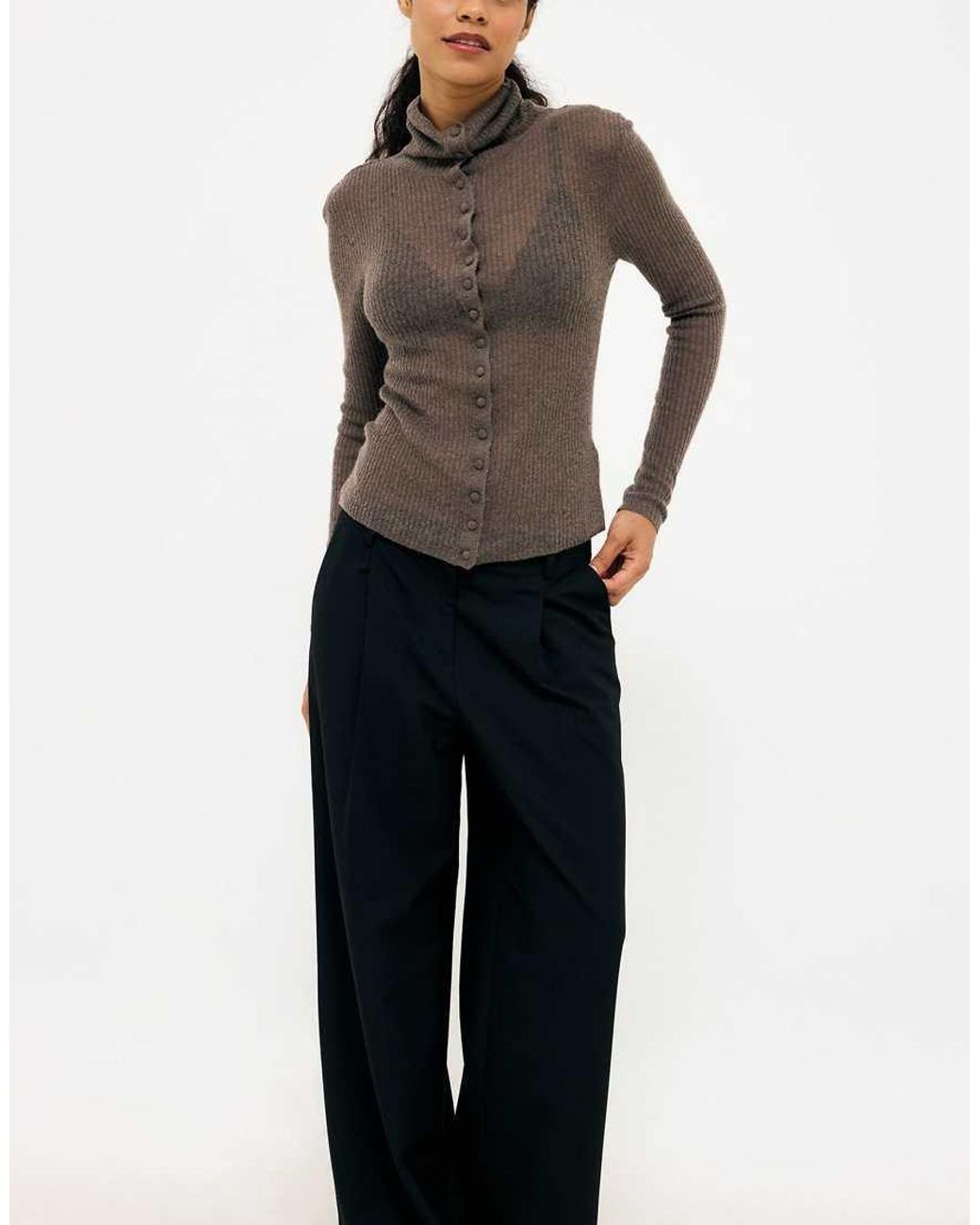 NA-KD Blue Thin Wool Knitted Button Top