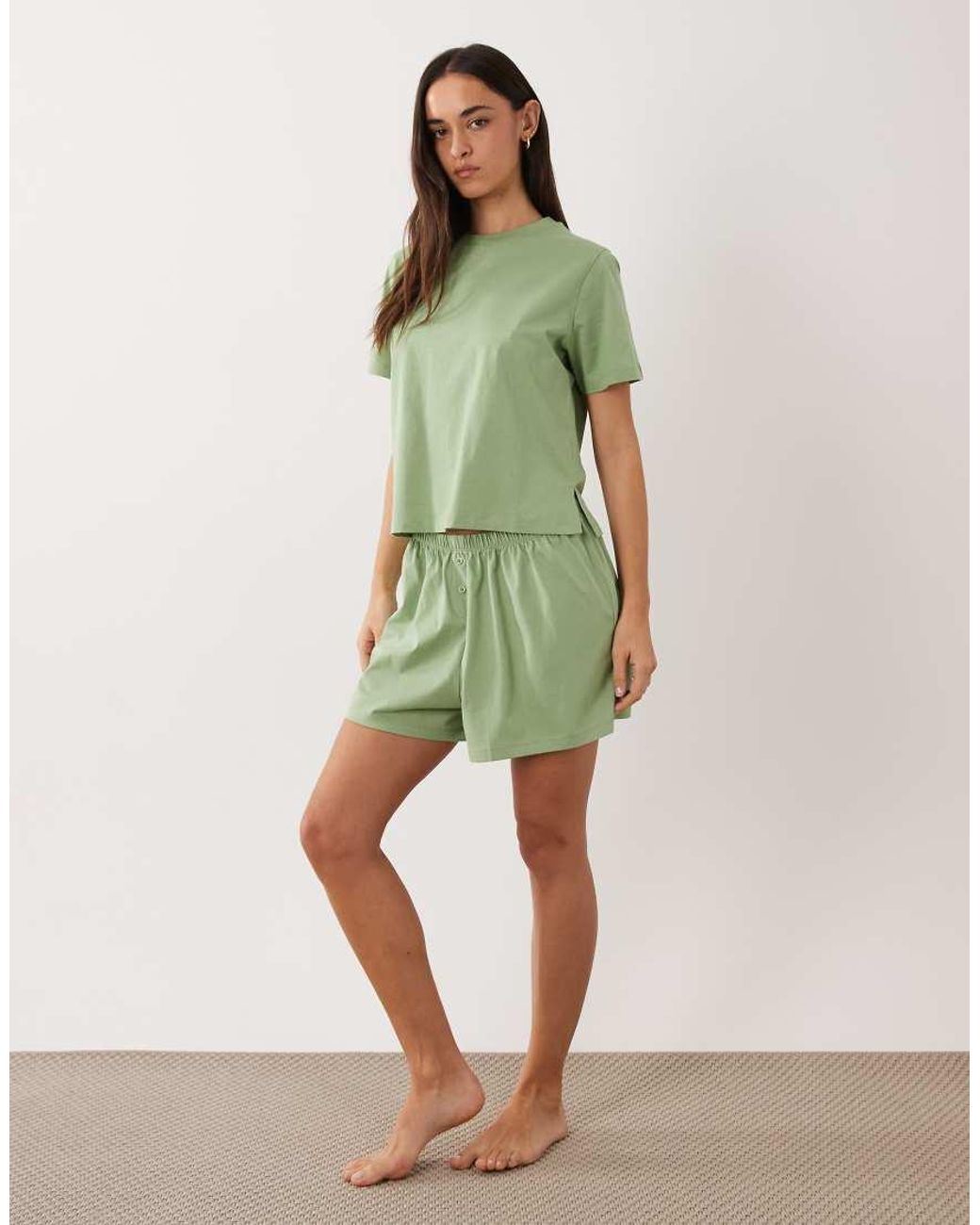 ASOS Green Mix & Match Cotton Pyjama Oversized Tee With Side Splits
