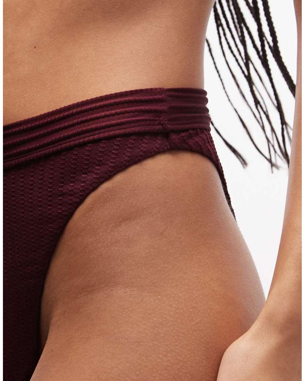ASOS Red Rory Spliced Rib High Waist High Leg Bikini Bottom