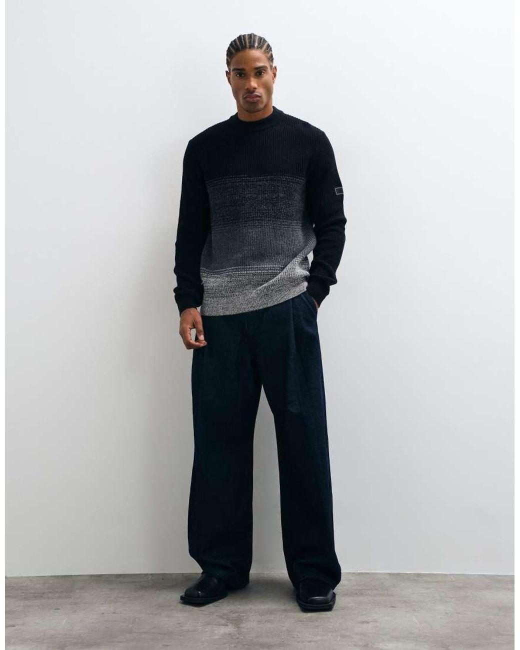 Barbour Blue Raynes Wool Blend Stripe Crew Neck Jumper for men