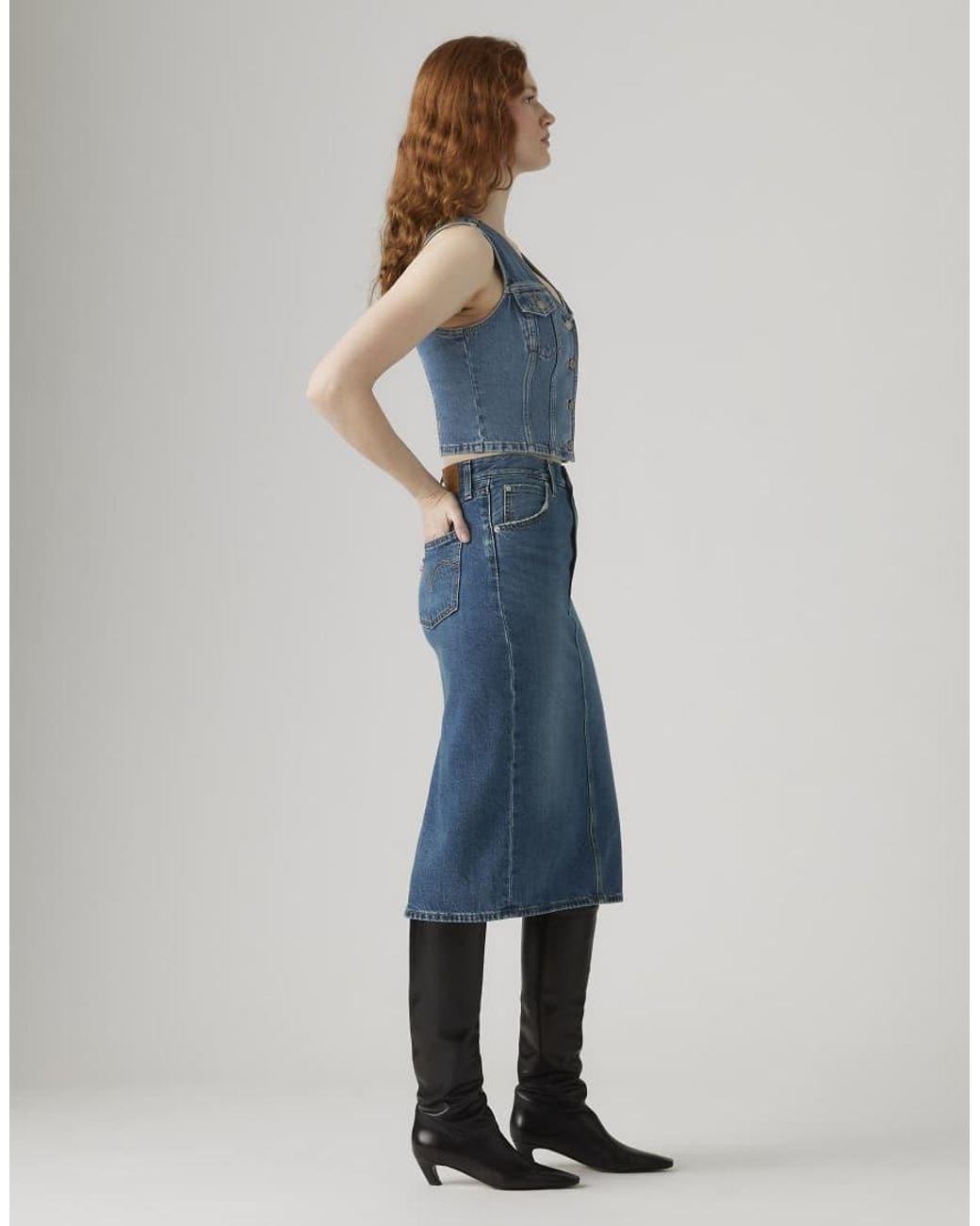 Levi's Blue High Rise Back Slit Skirt