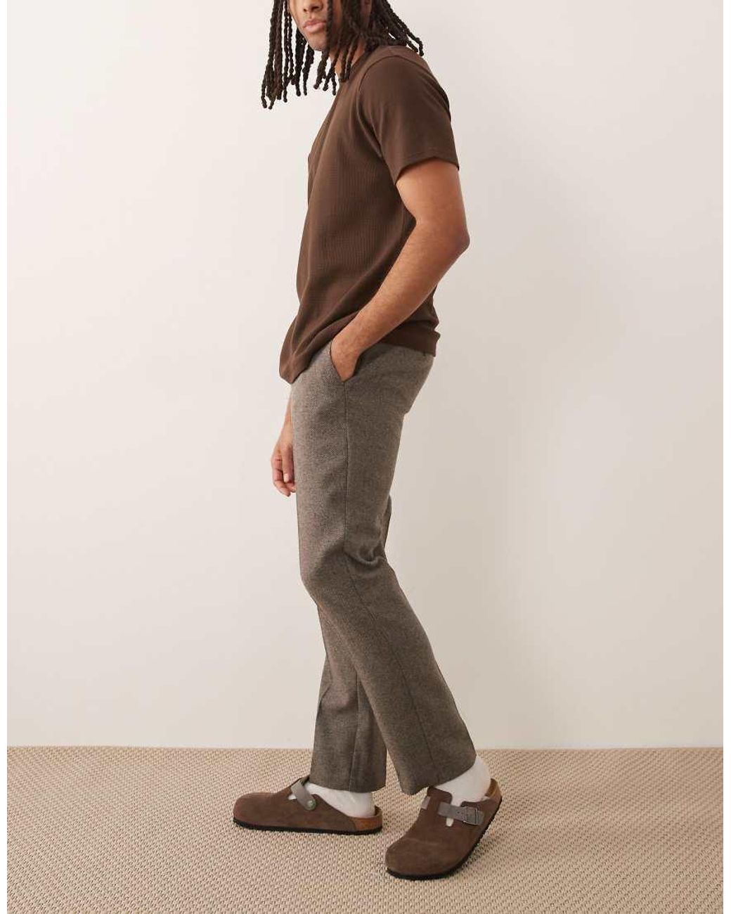 ASOS Natural Tailored Slim Trousers With Wool Blend for men