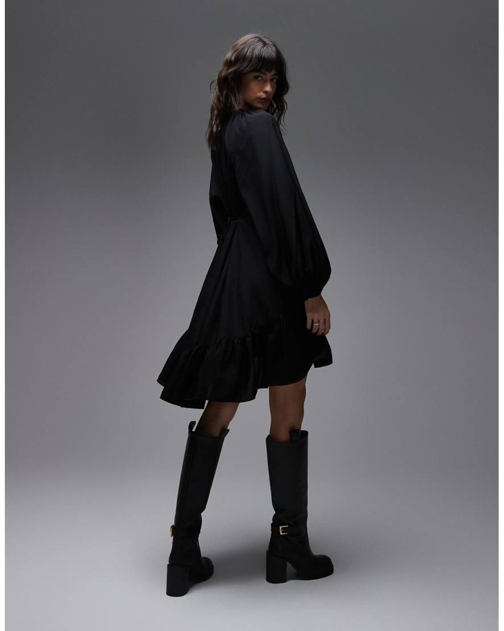& Other Stories Black Long Sleeve Floaty Midi Dress With Ruffle Detail