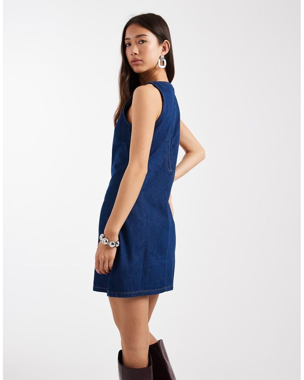 ASOS Blue Denim Mini Dress With High V Neck