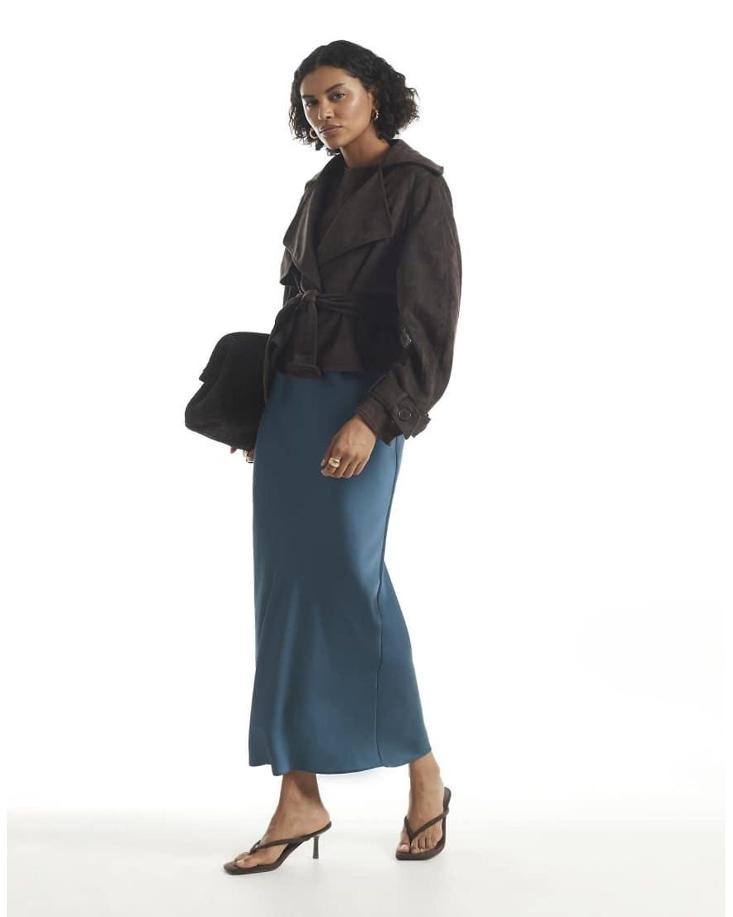 River Island Blue Satin Bias Maxi Skirt