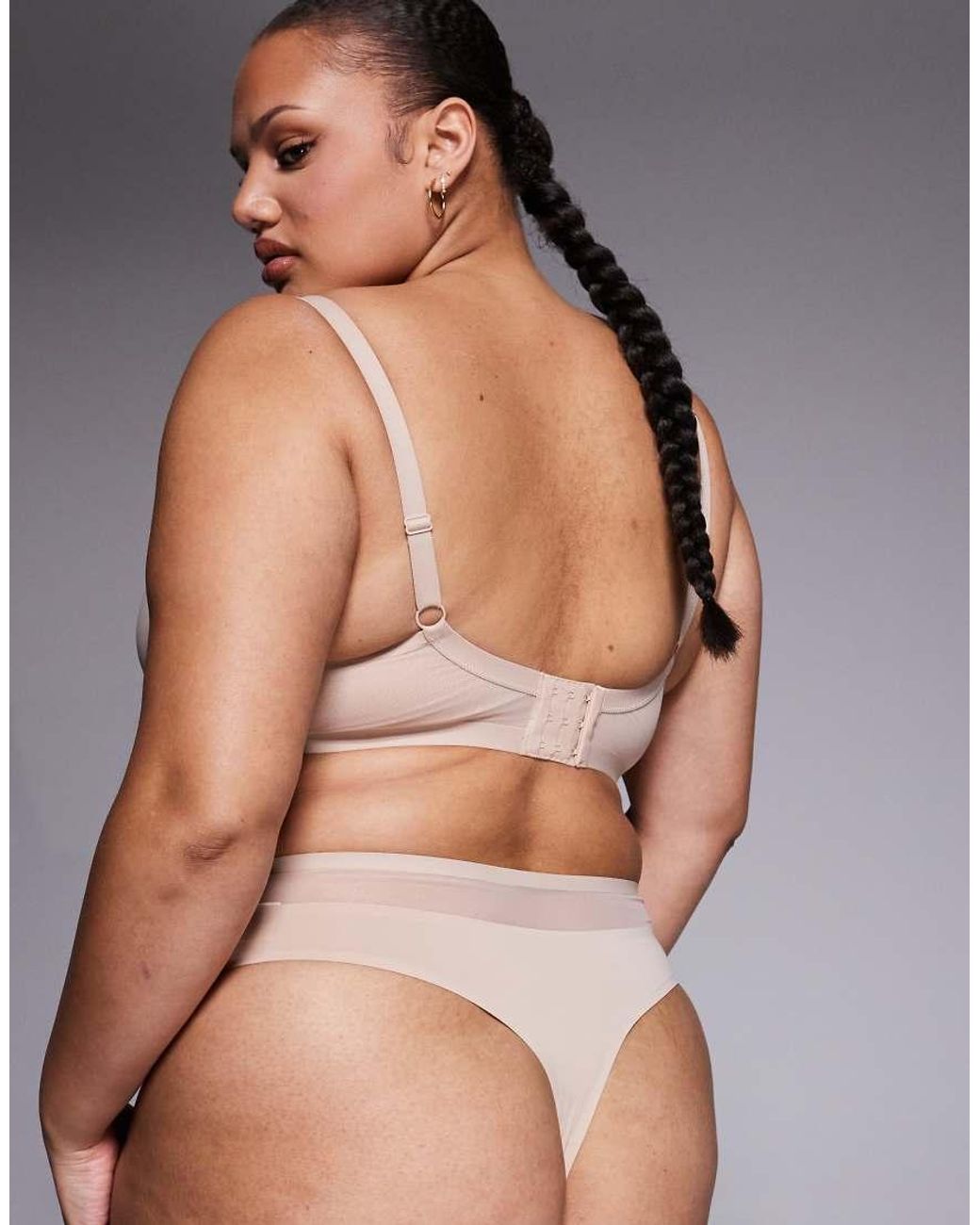 ASOS Gray Asos Design Curve Ella Moulded Microfibre Demi Pad Underwired Bra With Mesh Detail