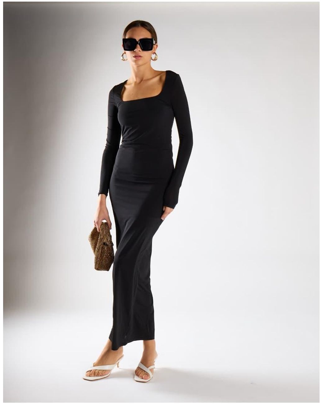 NARRATED Blue Square Neck Long Sleeve Maxi Dress