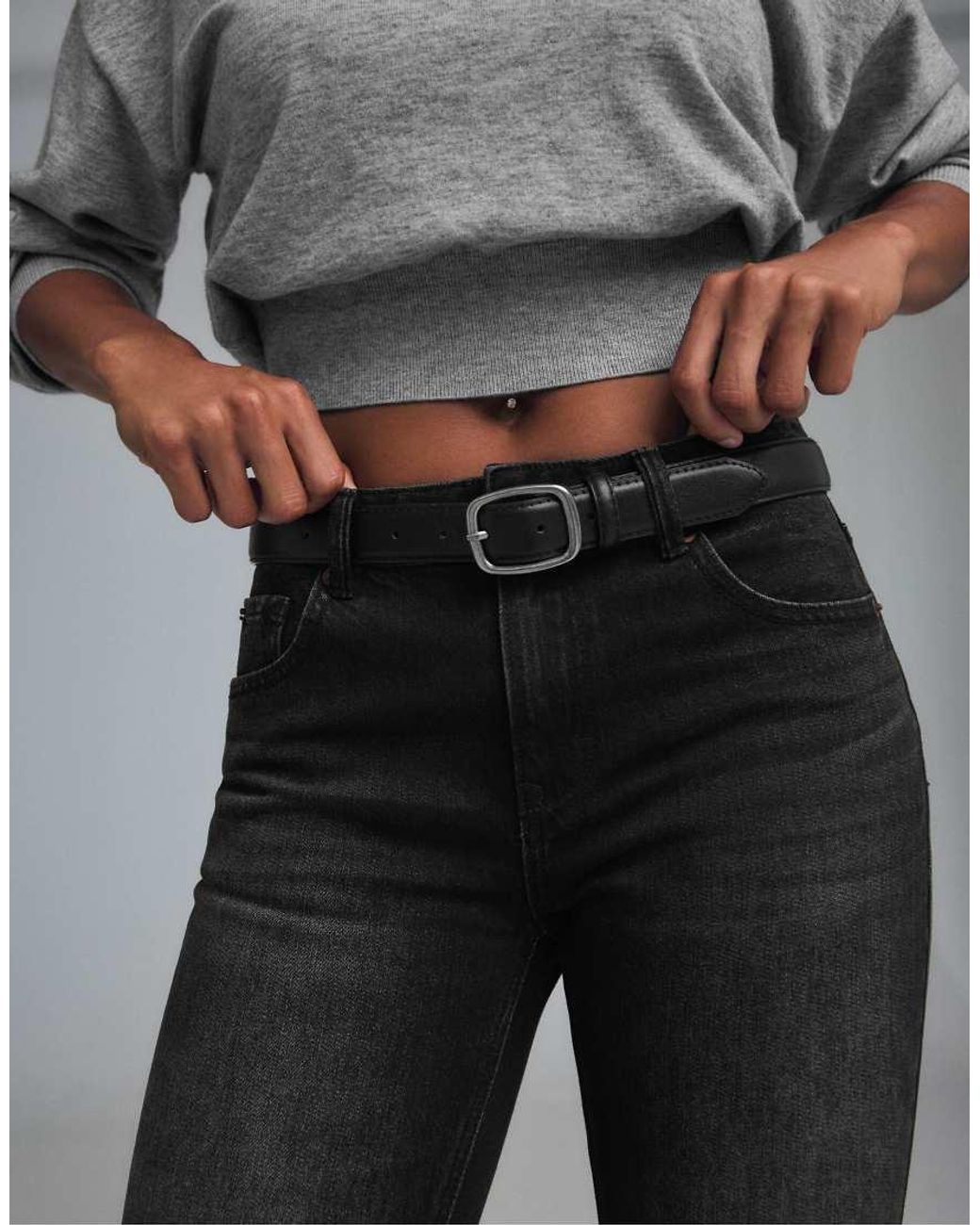 Stradivarius Gray D68 Boot-Cut Jeans With Belt