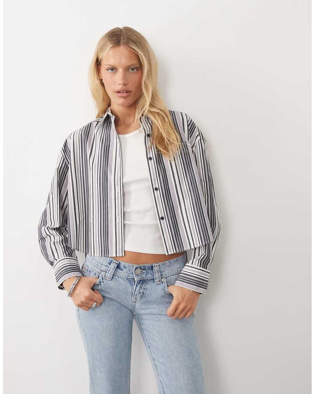 Calvin Klein Gray Cropped Cotton Poplin Shirt
