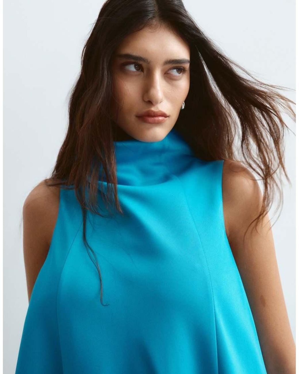 ARRANGE Blue Cowl Neck Asymmetric Dress