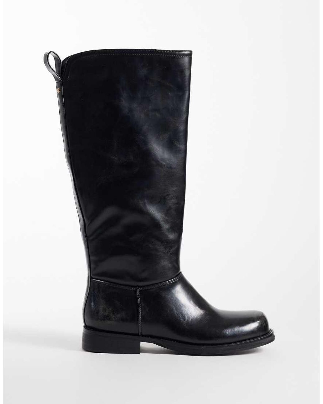 Public Desire Black Sheldon Round Toe Knee Boots