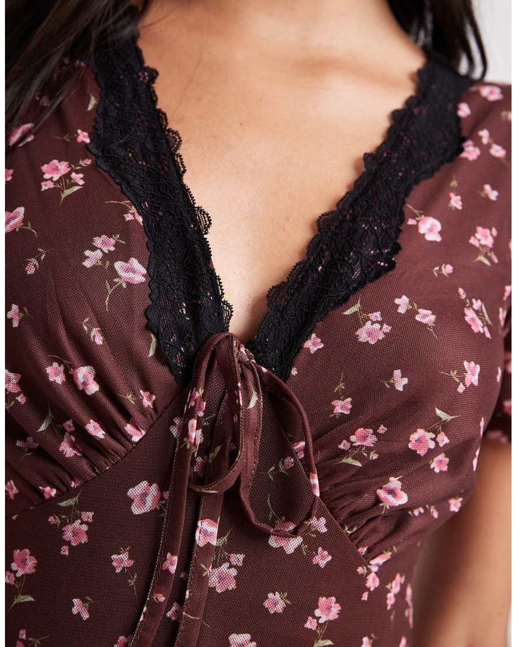 New Look Purple Lace Trim Mesh Midi Dress