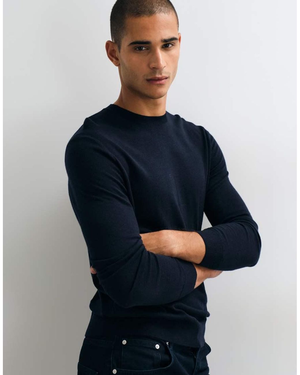 Mango Blue Wool Look Sweater for men