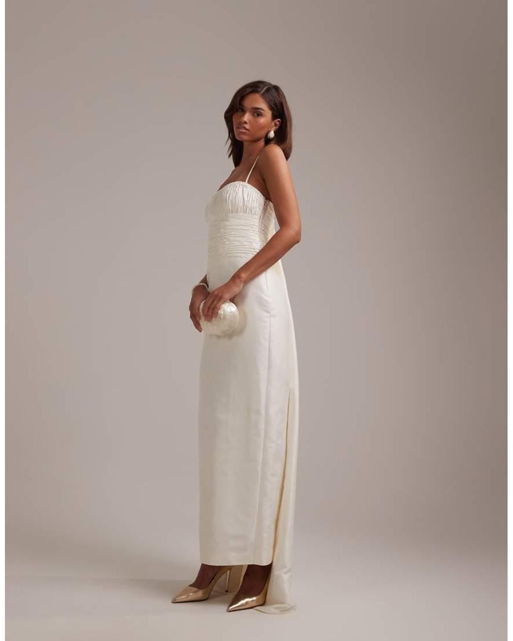 ASOS Brown Cami Ruched Bust Column Skirt Wedding Dress